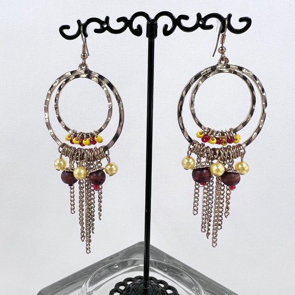 NWT - Charming Charlie - Yellow & Red Beaded Chandelier Fishhook Earrings - Picture 2 of 6